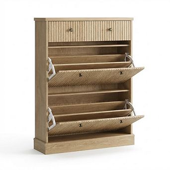 Shoe Cabinet with 2 Flip Drawers,1 Top Drawer, Freestanding Shoe Organizer Storage Cabinet