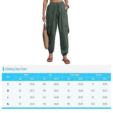Women's Cargo Pants High Waist Drawstring Casual Loose Wide Leg Pants with Pockets