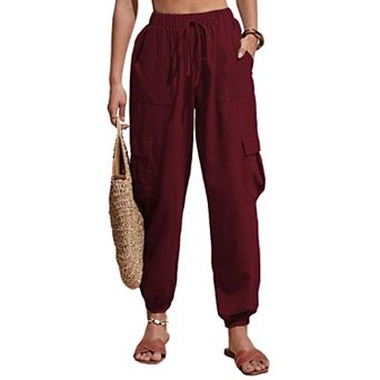 Women's Cargo Pants High Waist Drawstring Casual Loose Wide Leg Pants with Pockets