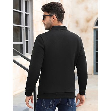 Men's Knit Fleeced Sweatshirts Henley Neck Tops Winter Thermal Sweat Shirts Button Mens Pullovers