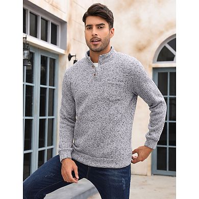 Men's Knit Fleeced Sweatshirts Henley Neck Tops Winter Thermal Sweat Shirts Button Mens Pullovers