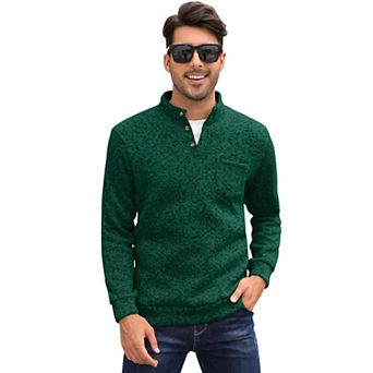 Men's Knit Fleeced Sweatshirts Henley Neck Tops Winter Thermal Sweat Shirts Button Mens Pullovers