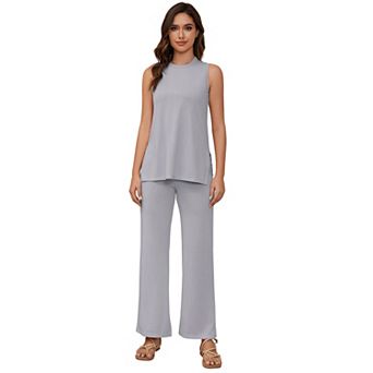 Women's Sleeveless Split Top Paired Long Pants and a Casual Suit with a GrooveStrip