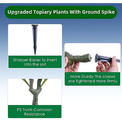 2pcs Artificial Topiary Flower with Ground Spike ,Ball Trees with Camellia Flowers, Metal Stakes