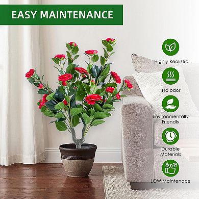 2pcs Artificial Topiary Flower with Ground Spike ,Ball Trees with Camellia Flowers, Metal Stakes