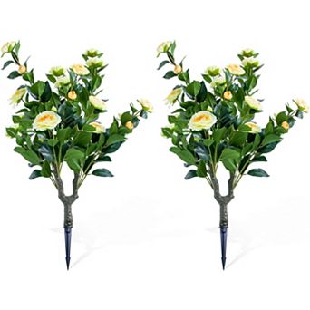 2 pc Artificial Topiary Flower with Ground Spike ,Ball Trees with Camellia Flowers, Metal Stakes