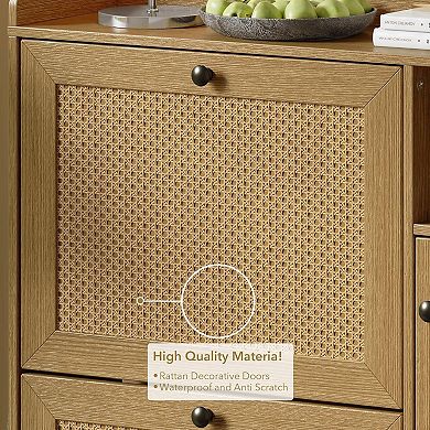 Rattan Wooden Shoe Cabinet, Entryway Freestanding Shoe Storage Organizer Rack