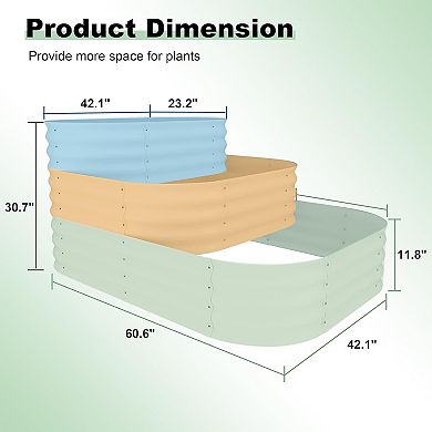 Galvanized Metal Raised Garden Bed Kit,Outdoor Modular Planter Box,3in1 Open-Base Design,61x42x31in