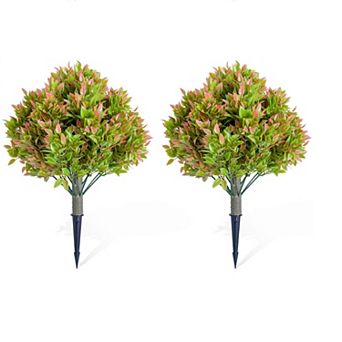 2 pc Artificial Topiary Plant with Ground Stake, Artificial Topiary Tree with Ground Spike