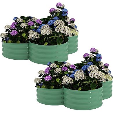 2pcs Galvanized Raised Garden Bed，Raised Beds，Coated Metal Planter Box with Floral Edge for Flowers