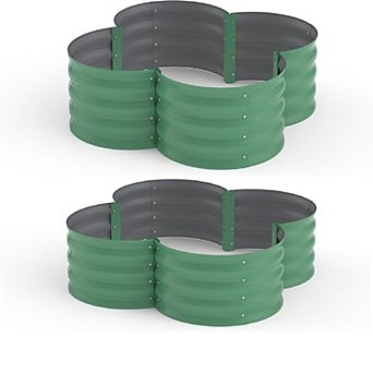 2 pc Galvanized Raised Garden Bed，Raised Beds，Coated Metal Planter Box with Floral Edge for Flowers