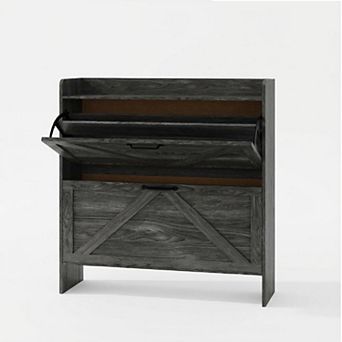 Shoe Storage Organizer with 2 Flip Drawers, Rustic Farmhouse Slim Freestanding Shoe Cabin