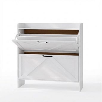 Shoe Storage Organizer with 2 Flip Drawers, Rustic Farmhouse Slim Freestanding Shoe Cabin