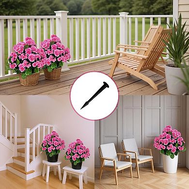 2pcs Artificial Begonia Topiary Tree, Artificial Flowers with Ground Spike with Planting Stake