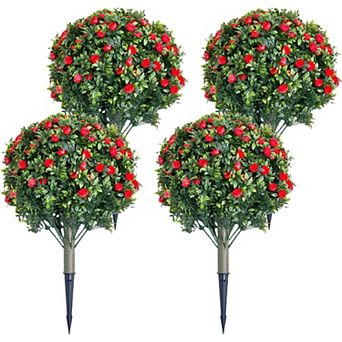4x Artificial Flowers for Outdoors, Faux Outdoor Plants Fake Plants Topiary Balls Artificial Outdoor