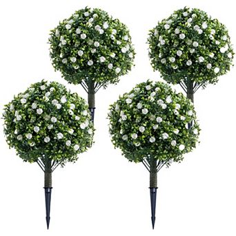 4x Artificial Flowers for Outdoors, Faux Outdoor Plants Fake Plants Topiary Balls Artificial Outdoor