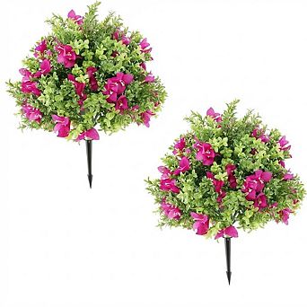 2 pc Artificial Bougainvillea Flowers Topiary Ball Trees with Ground Spike with Planting Stake