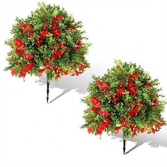 2 pc Artificial Bougainvillea Flowers Topiary Ball Trees with Ground Spike with Planting Stake
