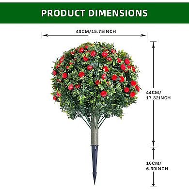 2pcs Artificial Topiary Flower Tree with Metal Spike,Rose Flowers,Metal Stakes for Outdoor