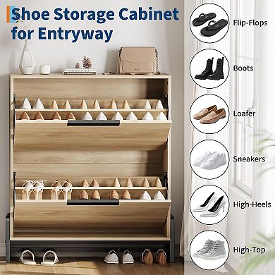 Shoe Storage Cabinet，Freestanding Shoe Organizer，Adjustable Shelf Narrow Shoe Rack Cabinet