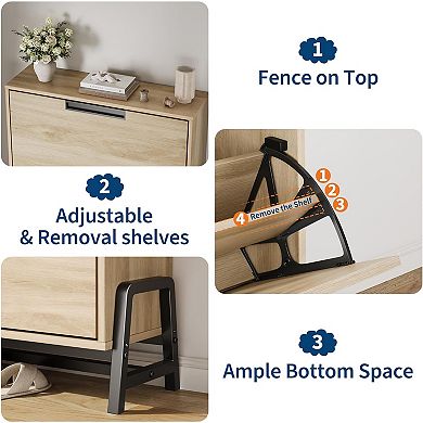 Shoe Storage Cabinet，Freestanding Shoe Organizer，Adjustable Shelf Narrow Shoe Rack Cabinet