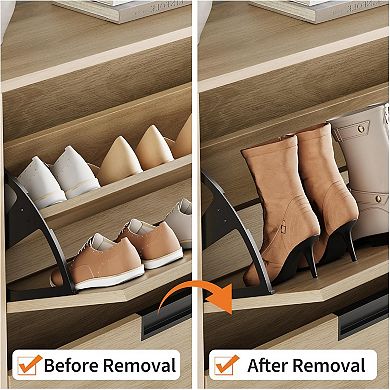 Shoe Storage Cabinet，Freestanding Shoe Organizer，Adjustable Shelf Narrow Shoe Rack Cabinet