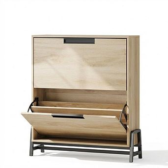 Shoe Storage Cabinet，Freestanding Shoe Organizer，Adjustable Shelf Narrow Shoe Rack Cabinet