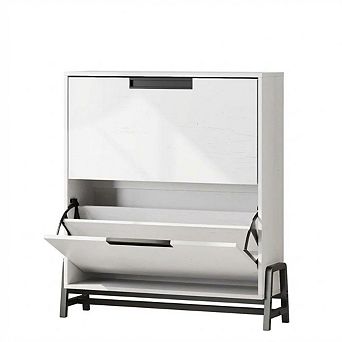 Shoe Storage Cabinet，Freestanding Shoe Organizer，Adjustable Shelf Narrow Shoe Rack Cabinet