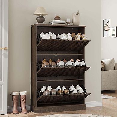 Shoe Cabinet with Flip Drawer,Hidden Wooden Freestanding Shoe Storage Cabinet,Adjustable Shelf