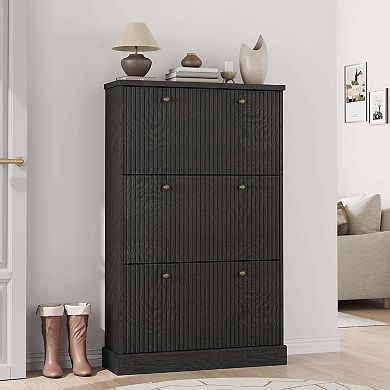 Shoe Cabinet with Flip Drawer,Hidden Wooden Freestanding Shoe Storage Cabinet,Adjustable Shelf