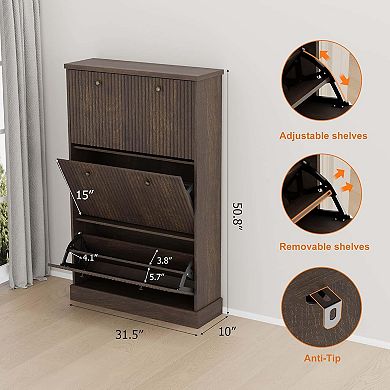 Shoe Cabinet with Flip Drawer,Hidden Wooden Freestanding Shoe Storage Cabinet,Adjustable Shelf