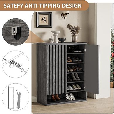 Shoe Cabinet, Shoe Storage Cabinet with Adjustable Shelves, Entryway Wooden Shoe Organizer