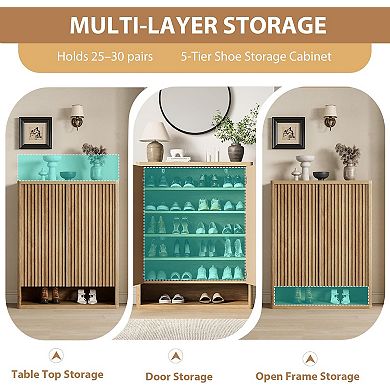 Shoe Cabinet, Shoe Storage Cabinet with Adjustable Shelves, Entryway Wooden Shoe Organizer