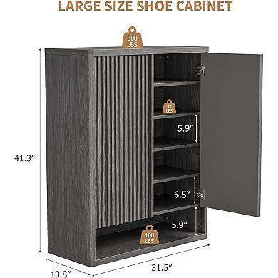 Shoe Cabinet, Shoe Storage Cabinet with Adjustable Shelves, Entryway Wooden Shoe Organizer