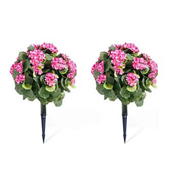 2 pc Artificial Topiary Ball Trees with Metal Stakes,UV-Resistant PE Fake Plants with Begonia Flower