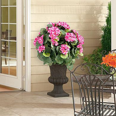 2pcs Artificial Topiary Ball Trees with Metal Stakes,UV-Resistant PE Fake Plants with Begonia Flower