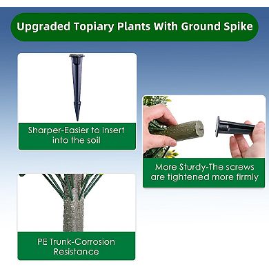 4Pcs Artificial Topiary Plant with Ground Stake, Artificial Topiary Tree with Ground Spike