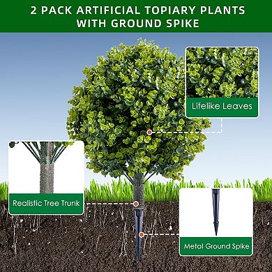 4Pcs Artificial Topiary Plant with Ground Stake, Artificial Topiary Tree with Ground Spike