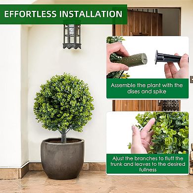 4Pcs Artificial Topiary Plant with Ground Stake, Artificial Topiary Tree with Ground Spike