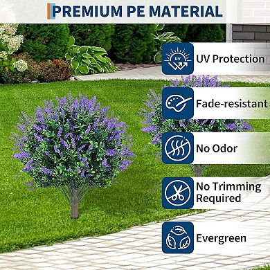 2 Artificial Lavender Topiary Ball Trees, UV Resistant Faux Boxwood Bushes with Ground Spike