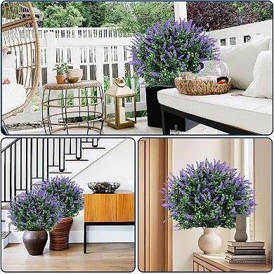 2 Artificial Lavender Topiary Ball Trees, UV Resistant Faux Boxwood Bushes with Ground Spike