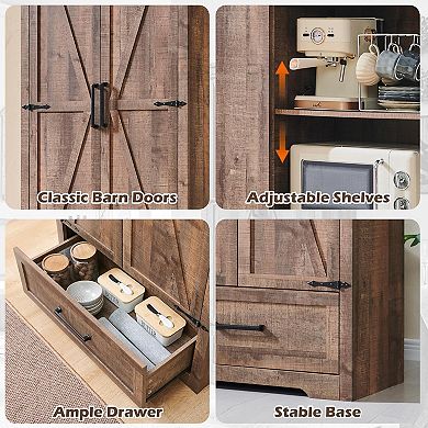 Kitchen Pantry Cabinet, 72" Farmhouse Tall Wood Kitchen Storage Cabinets with Adjustable Shelves