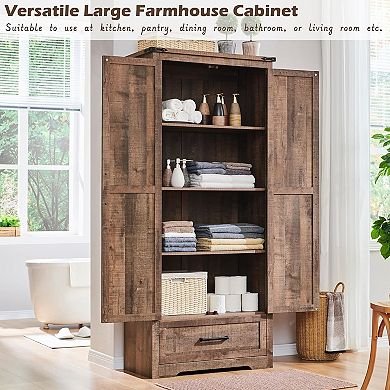 Kitchen Pantry Cabinet, 72" Farmhouse Tall Wood Kitchen Storage Cabinets with Adjustable Shelves