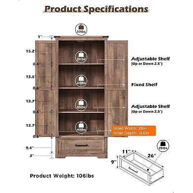 Kitchen Pantry Cabinet, 72" Farmhouse Tall Wood Kitchen Storage Cabinets with Adjustable Shelves
