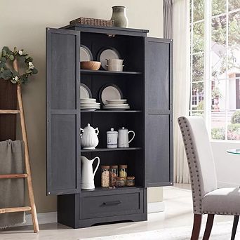 Kitchen Pantry Cabinet, 72" Farmhouse Tall Wood Kitchen Storage Cabinets with Adjustable Shelves