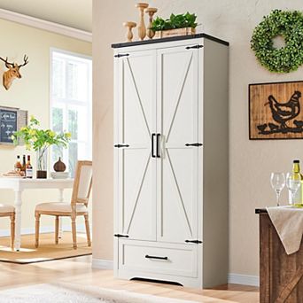 Kitchen Pantry Cabinet, 72" Farmhouse Tall Wood Kitchen Storage Cabinets with Adjustable Shelves