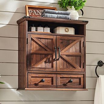 Bathroom Wall Cabinet, Farmhouse Medicine Cabinet with Drawer, 24" Wide Bathroom Cabinet with Shelf