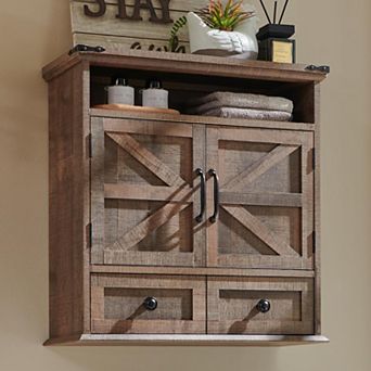 Bathroom Wall Cabinet, Farmhouse Medicine Cabinet with Drawer, 24" Wide Bathroom Cabinet with Shelf