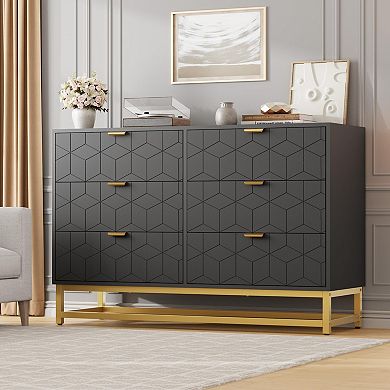 IDEALHOUSE 6-Drawer Wood Dresser with Metal Legs