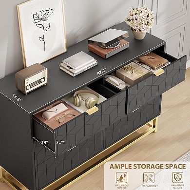 IDEALHOUSE 6-Drawer Wood Dresser with Metal Legs
